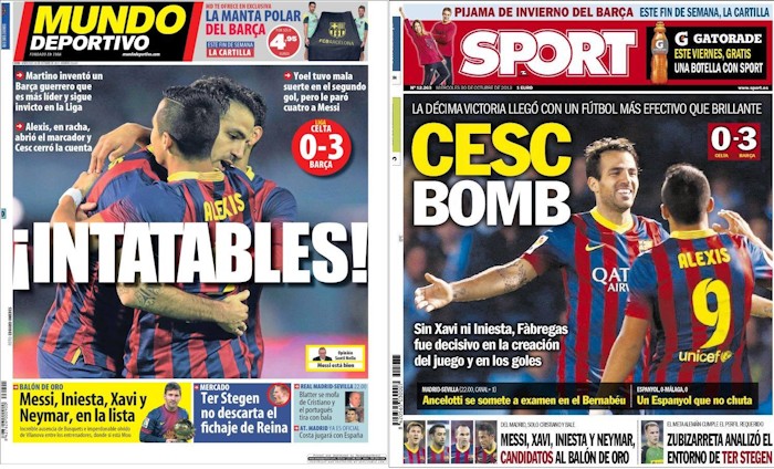 'Mundo Deportivo' y 'Sport', 30 de octubre de 2013.